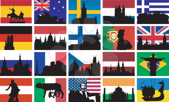 Royalty Free Clipart Image of Silhouettes and Flags
