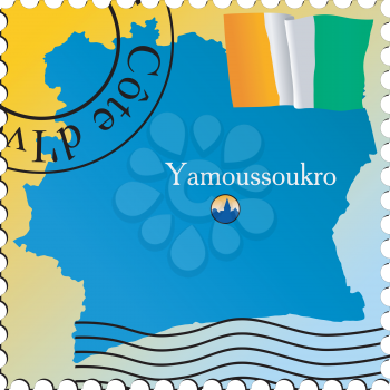 Vector stamp with an image of map of Cote d'Ivoire