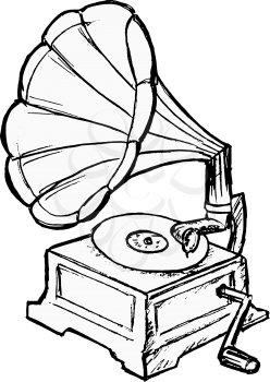 hand drawn, vector, sketch illustration of phonograph
