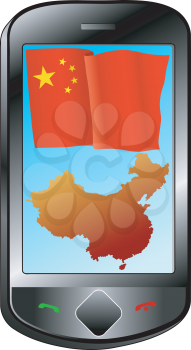 Mobile phone with flag and map of China