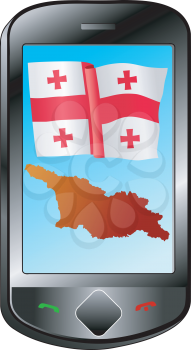 Mobile phone with flag and map of Georgia