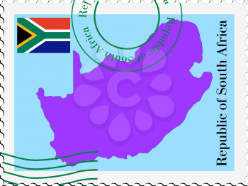 Image of stamp with map and flag of South Africa