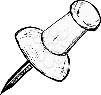 hand drawn, vector, cartoon image of drawing pin