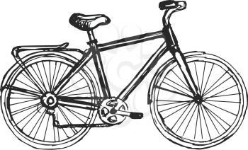 hand drawn, sketch, cartoon illustration of bicycle