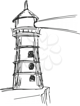 hand drawn, sketch, cartoon illustration of lighthouse