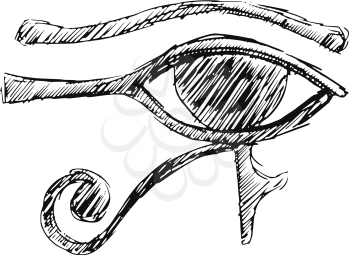 hand drawn, cartoon, sketch illustration of Eye of Ra