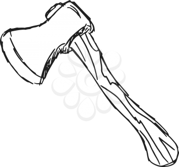 hand drawn, sketch, cartoon illustration of axe