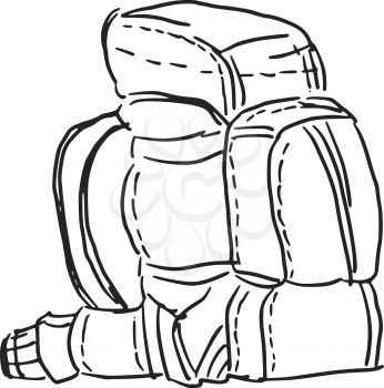 hand drawn, sketch, cartoon illustration of backpack