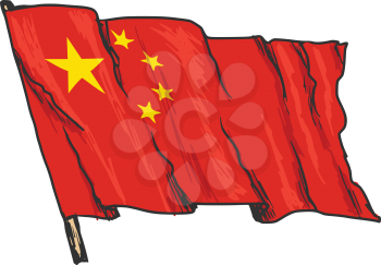 hand drawn, sketch, illustration of flag of China