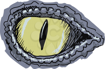 hand drawn, sketch, cartoon illustration of eye of crocodile