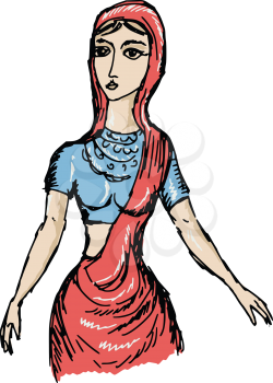 hand drawn, doodle, sketch illustration of Indian girl