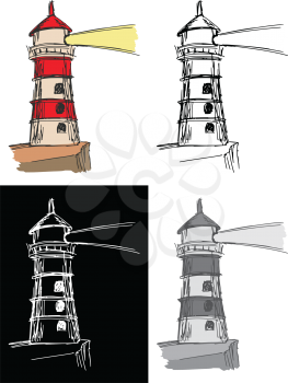 Editable vector illustrations in variations, lighthouse