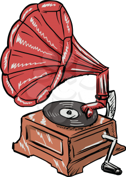 hand drawn, sketch illustration of phonograph