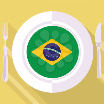 plate in flat style with flag of Brazil