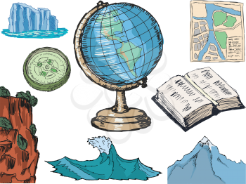 set of illustration of geography related objects