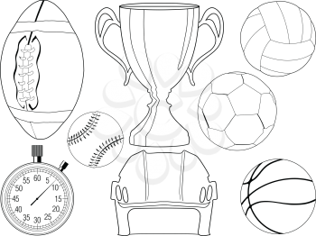 set of outline illustration of sport objects