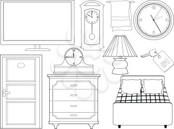 set of outline illustration of objects of interior