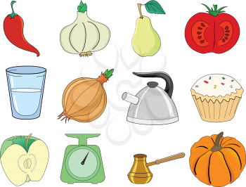 set of kitchen and food related illustrations