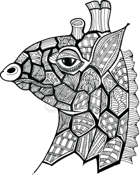 Cartoon, hand drawn, vector doodle illustration of giraffe. Motive of wildlife