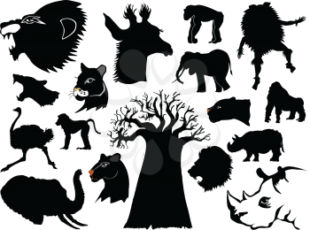 set of silhouettes of African animals
