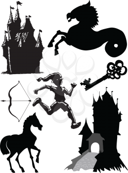 set of silhouettes of fairy tale motive