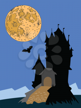vector illustration of castle at night