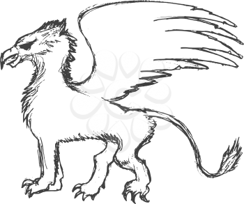 vector, sketch, hand drawn illustration of griffin