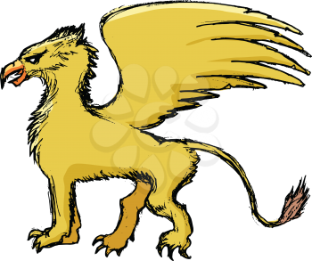 vector, coloured, sketch, hand drawn image of griffin