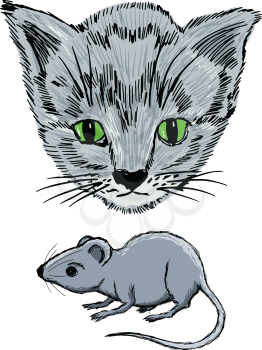Cat and mouse, vector images