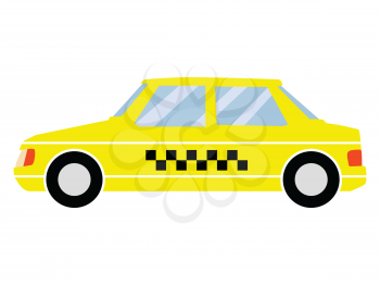 Vector illustration of taxi car. Side view. Motives of urban commercial transportation, tourism and travels