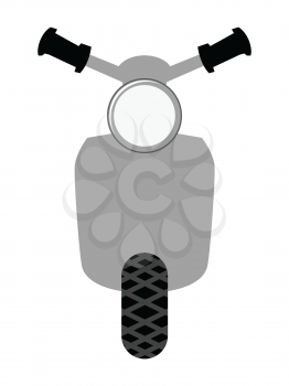 Vector illustration of small scooter. Front view. Motives of urban personal transportation, delivery pizza, tourism and travels