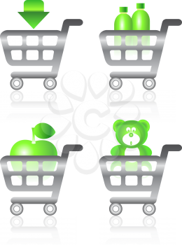 Set of shopping chart  icons, includes chart with arrow, apple, bottles and teddybear  