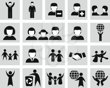 Vector black people icons set on gray 