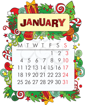 Beautiful vector decorative frame for calendar - January