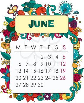 Beautiful vector decorative Frame for calendar - June