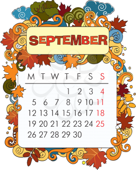Beautiful vector decorative Frame for calendar - September