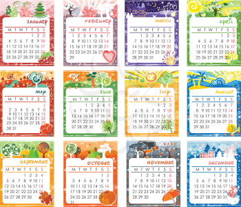 Vector cartoon multicolored calendar of 2016