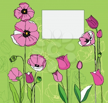 Beautiful greeting card with flowers. Vector illustration