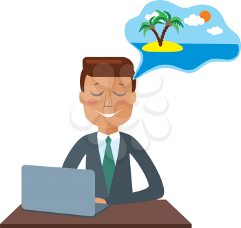 Cartoon businessman thinking about vacation