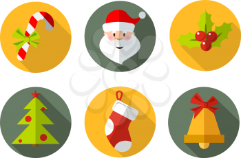 Christmas icons and symbols. Christmas candy, Santa, Christmas tree, Christmas sock, Christmas bell