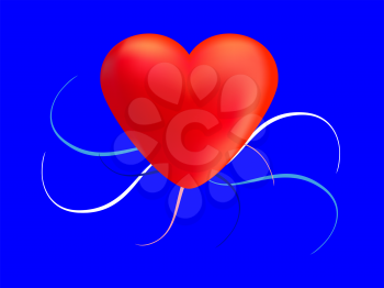 Royalty Free Clipart Image of a Heart on a Background With Streamers
