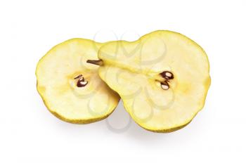 Halves of the sliced pears isolated on a white background