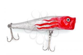 Popper lure silver with a red pattern isolated on a white background