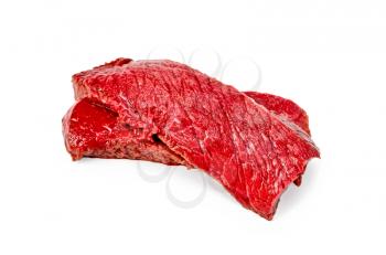 Two slices of beef isolated on white background