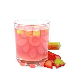 Compote from rhubarb in glassful, rhubarb stalks isolated on a white background