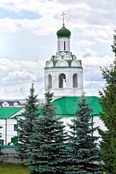 KAZAN, RUSSIA - JULY 26, 2014: Church of St. John the Baptist and the Tower of the Savior against the blue sky. Kazan Kremlin, Tatarstan Republic.