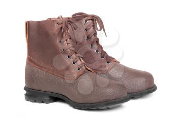 Working or military man's boots brown isolated on a white 


