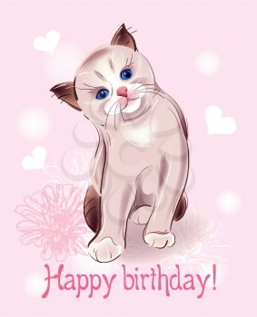 Royalty Free Clipart Image of a Cat Birthday Card