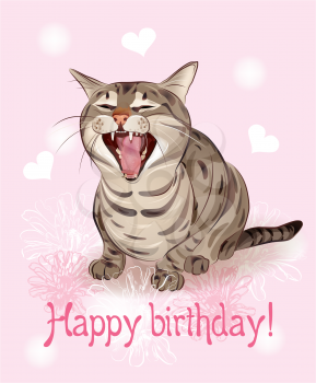 Royalty Free Clipart Image of a Cat Birthday Card