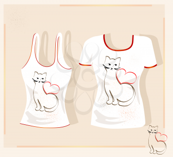 Royalty Free Clipart Image of a Cat on T-Shirts